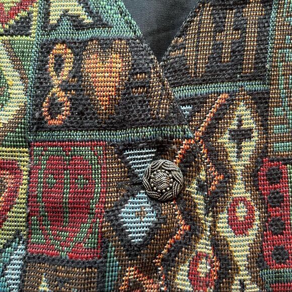 Impressions Vintage Vest Boho black/green/brown multi Medium back tie - Picture 8 of 9